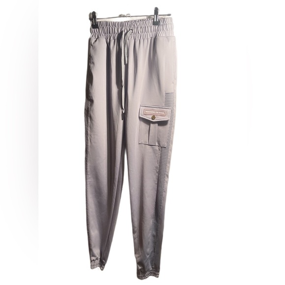 Manière de Voir Grey drawstring waist side pocket silky jogger style pants 8 - Picture 2 of 5